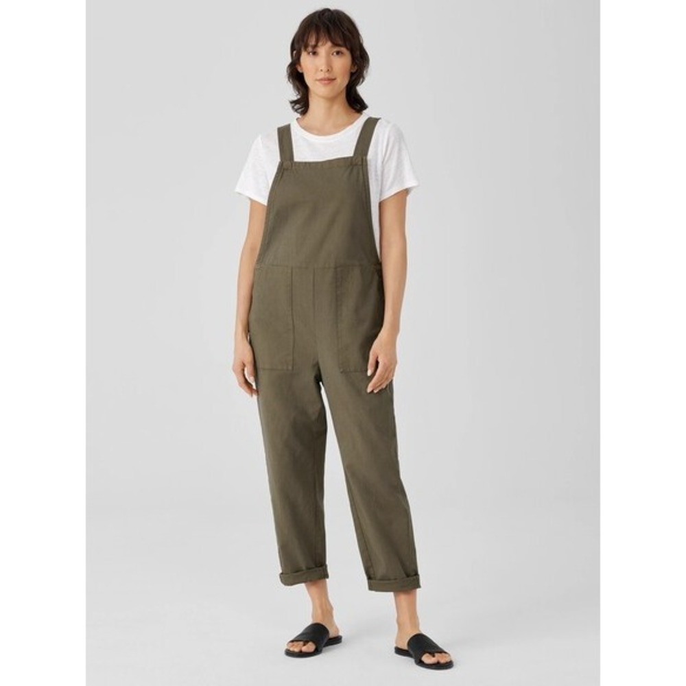 Eileen Fisher Overalls Organic Cotton Hemp Jumpsuit Size L Green Lagenlook